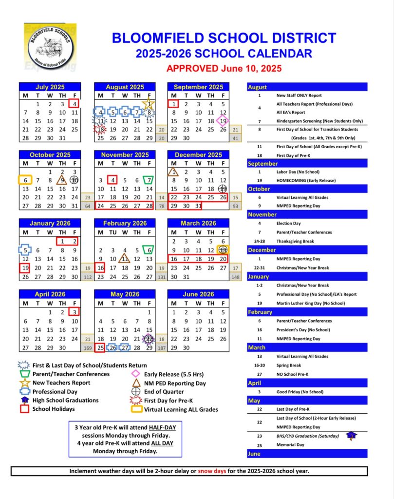 Bloom International School Calendar 2025