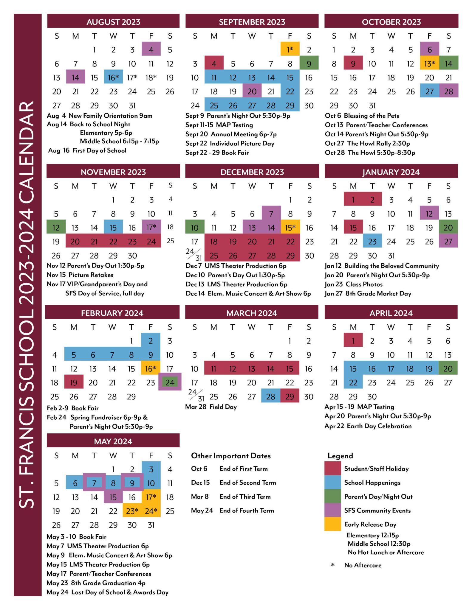 Saint Francis International School Calendar 2024 2025