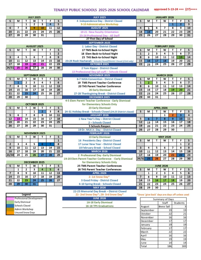 Tenafly Public Schools Calendar 2025