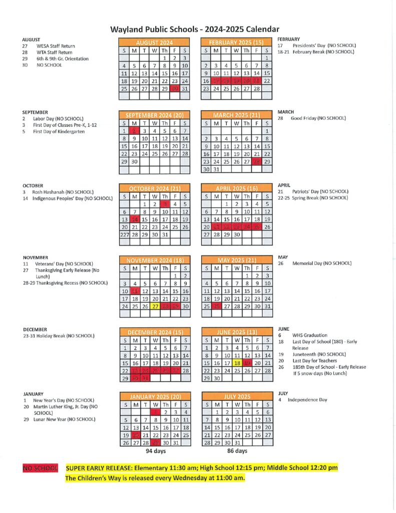 Wayland Public Schools Calendar