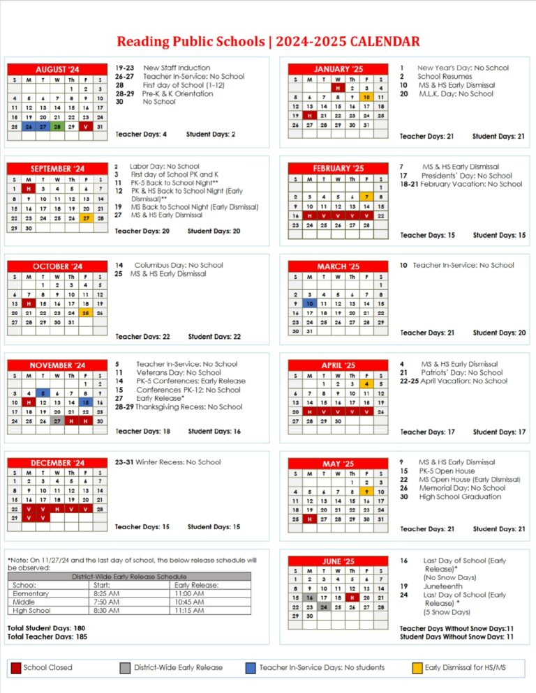 Reading Public Schools Calendar 2025 2026 High Schools