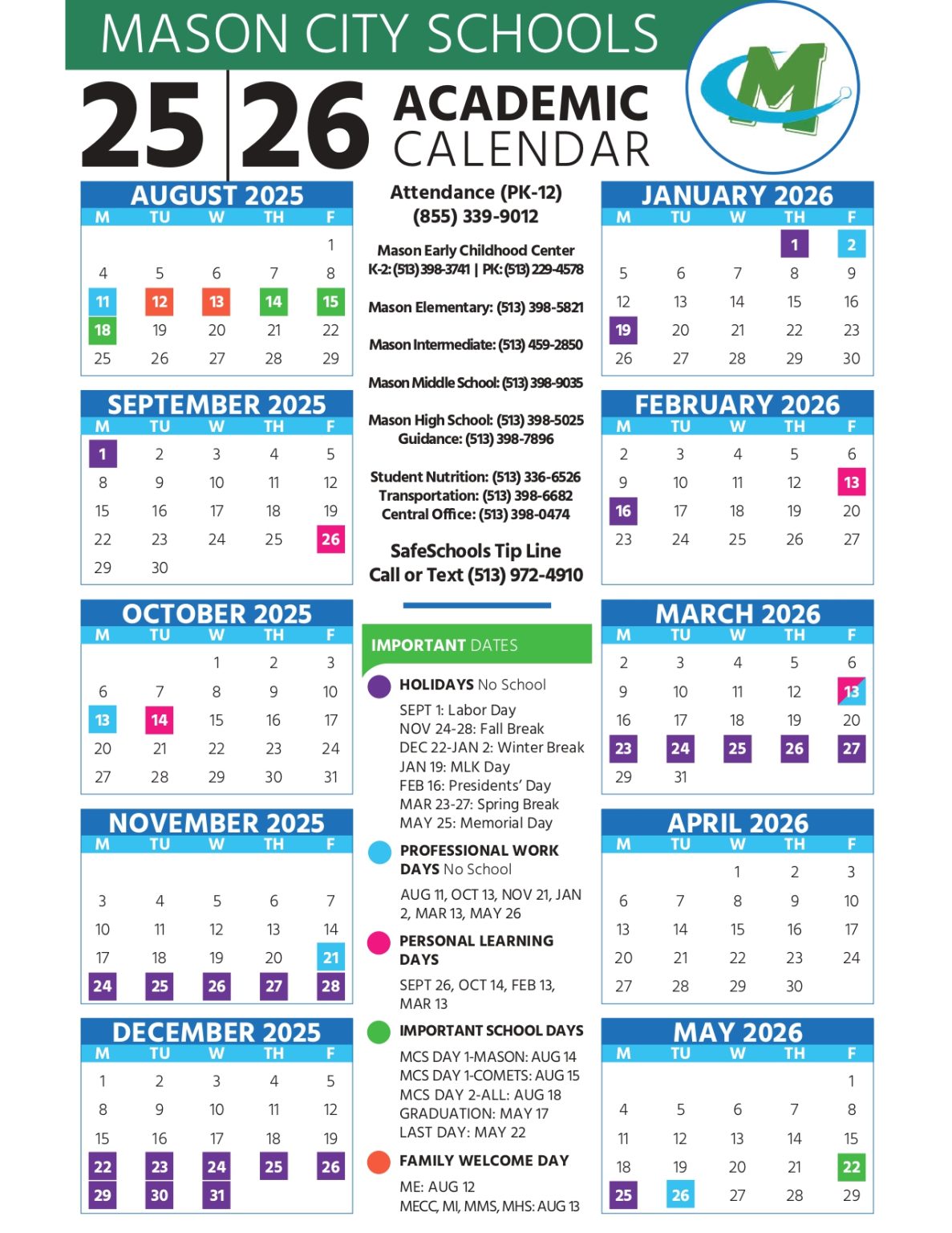 Mason City Schools Calendar 20252026 [Academic Calendar]