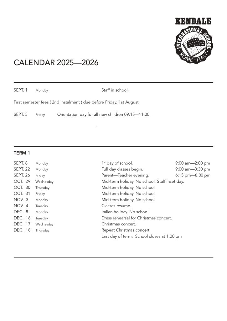Kendale International School Calendar 2025