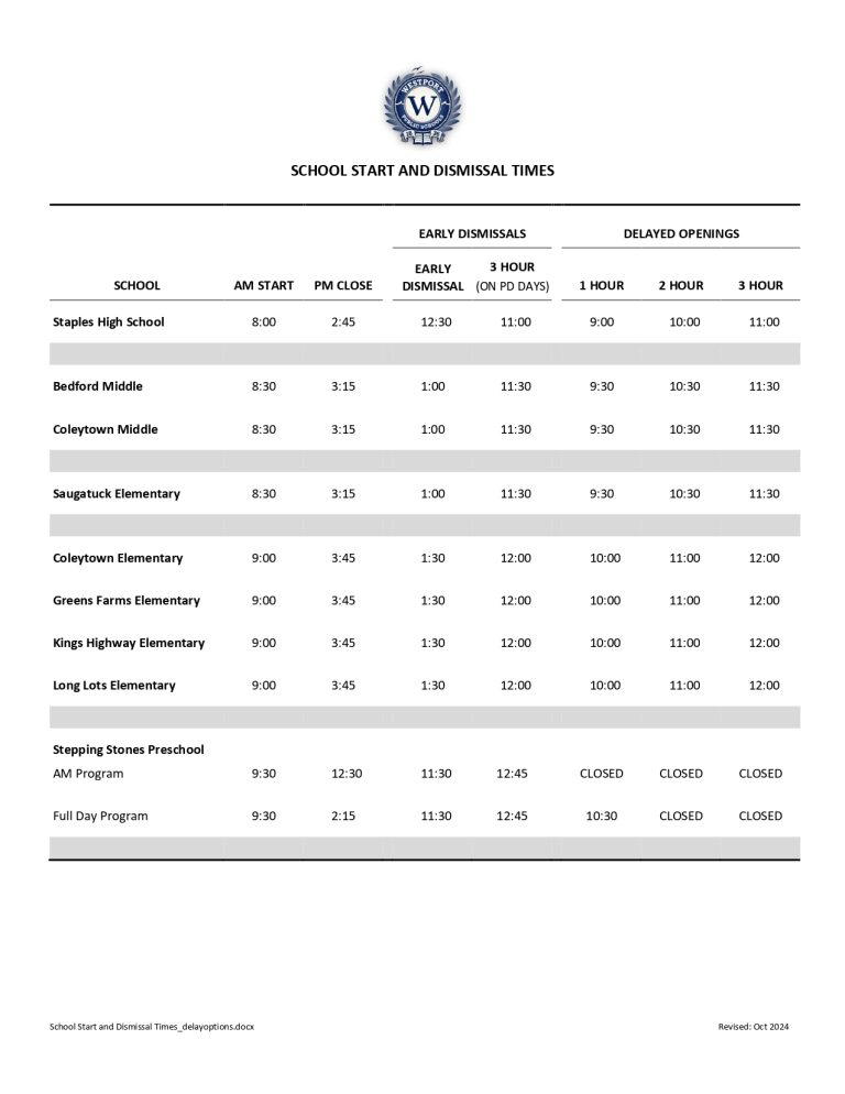 Westport Public Schools Calendar 2025-2026 [Community]
