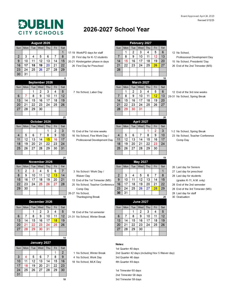 Dublin City Schools Calendar 2026