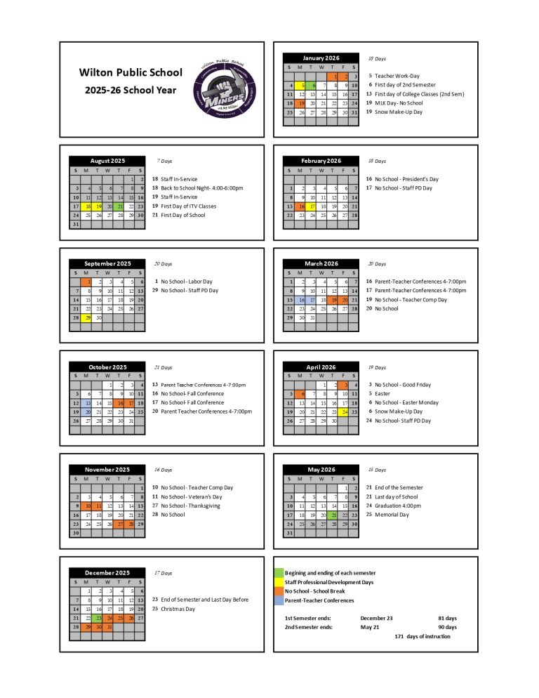 Wilton Public Schools Calendar 2025 2026 Elementary School