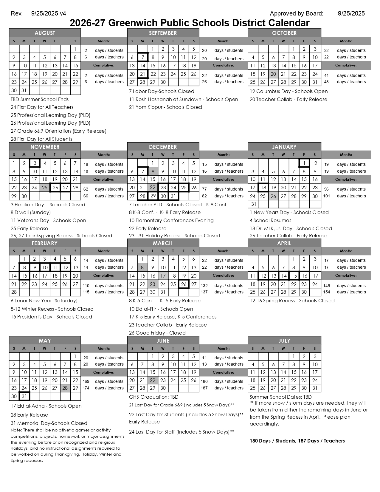 Greenwich Public Schools Calendar 2026